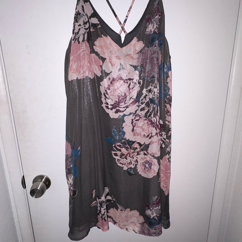Xhilaration Gray and Pink Floral Dress